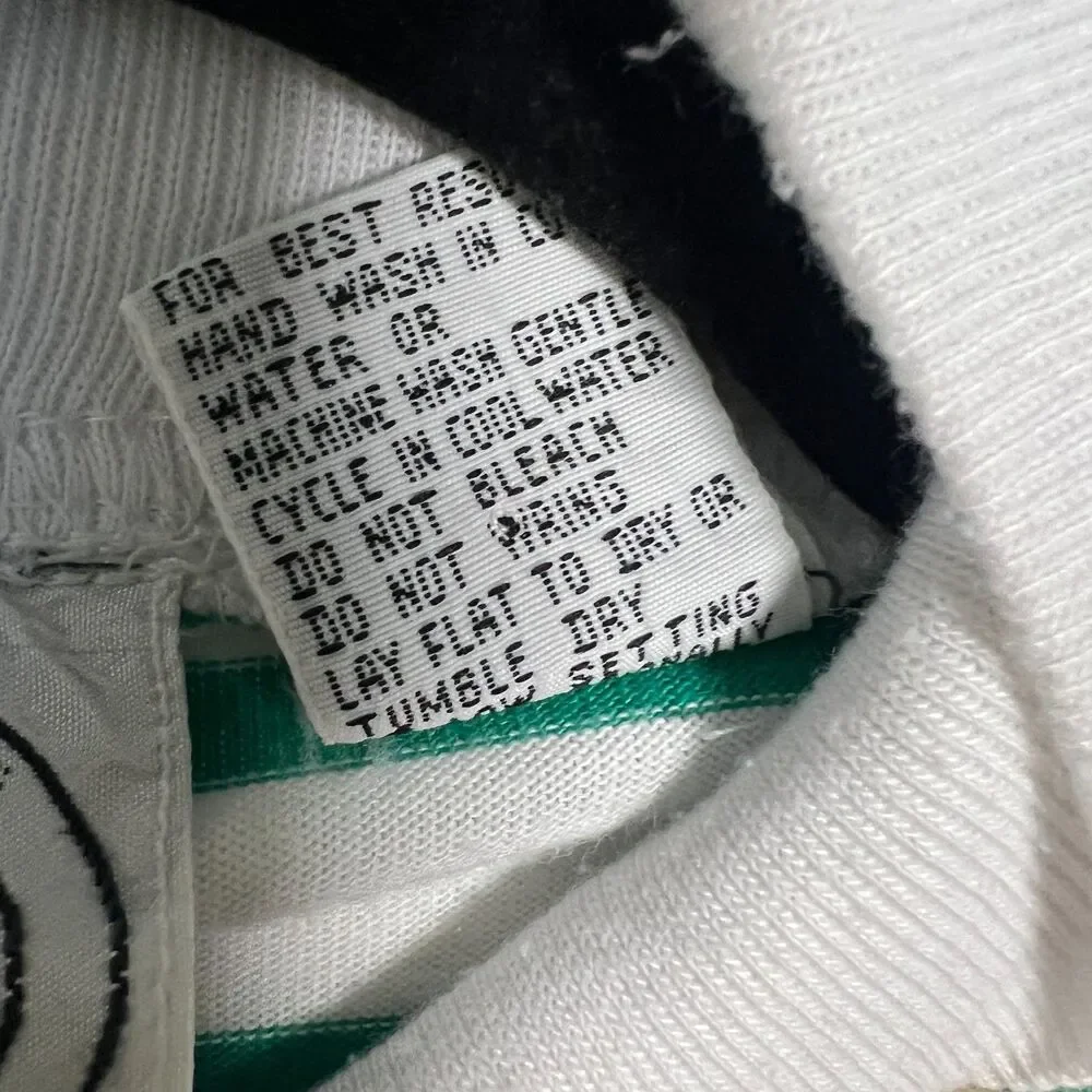 Vintage Mock Neck Sweatshirt Erika Green White Striped Floral Cottagecore Sz SP - Picture 11 of 11